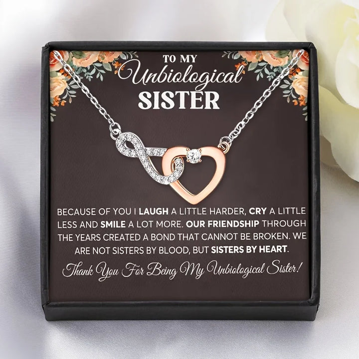 To My Unbiological Sister Love Heart Necklace, With Blessing Card And Gift Box, Birthday Gift