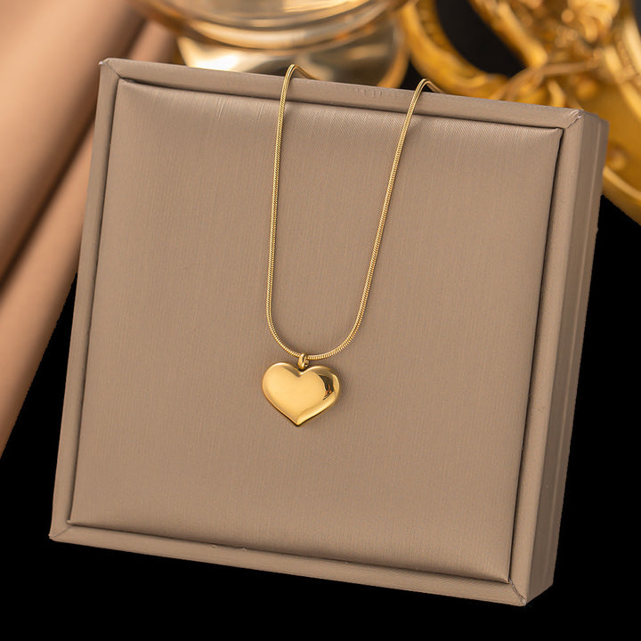 Jewelry Gold Plated Heart Pendant Necklace Stainless Steel Snake Chain Heart Shaped Necklace for Women