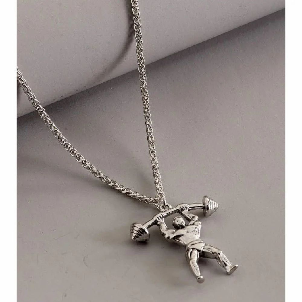 Men Charms Fitness Weightlifting Bodybuilder Pendant Necklace