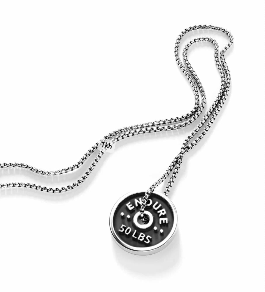 Trendy Stylish Gym Fitness Weight Plate 50 LBS Long Chain Pendant Necklace