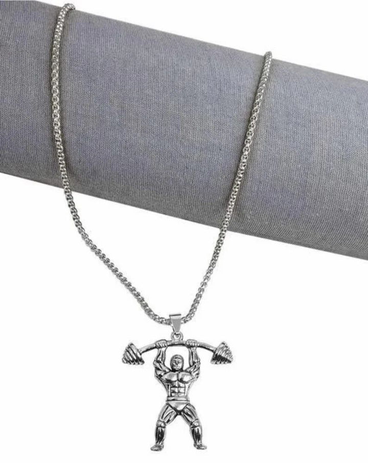 Men Charms Fitness Weightlifting Bodybuilder Pendant Necklace