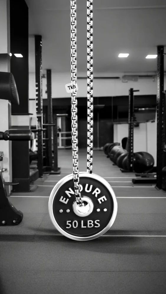 Trendy Stylish Gym Fitness Weight Plate 50 LBS Long Chain Pendant Necklace