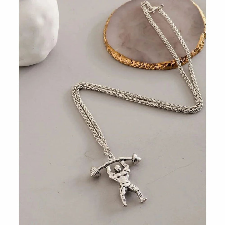Men Charms Fitness Weightlifting Bodybuilder Pendant Necklace