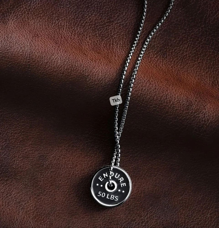 Trendy Stylish Gym Fitness Weight Plate 50 LBS Long Chain Pendant Necklace