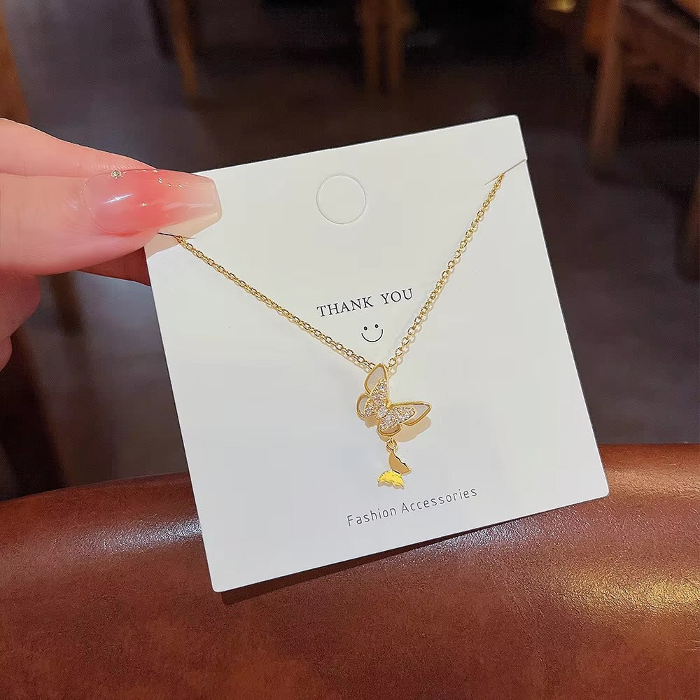 Japanese Trendy Three-Dimensional Butterfly and Cross Pendant Necklace for Women Popular Zircon Jewelry with Unique Personality