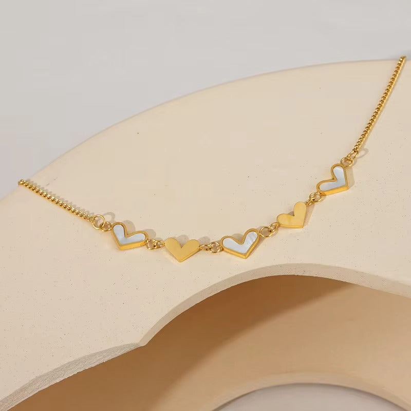 14K Gold Plated Stainless Steel Classic Geometric Style Love Pendant Necklace White Shell with Classic Metal Fashion Gift