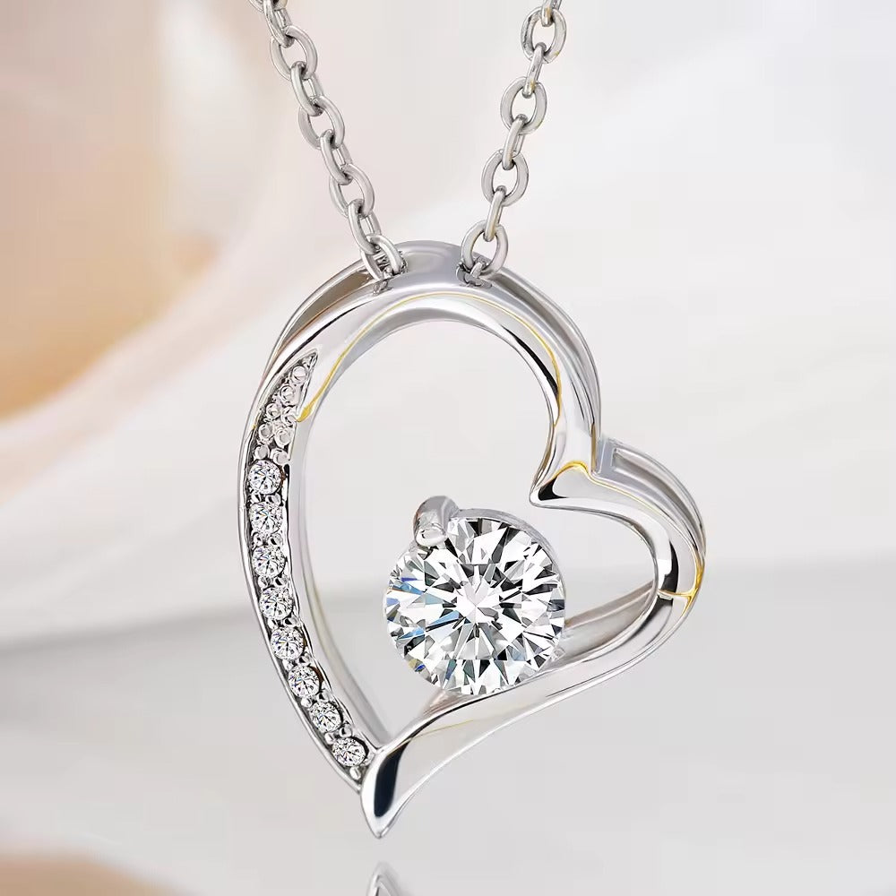Titanium Steel Copper Plating Heart Shape Zircon Pendant Necklace