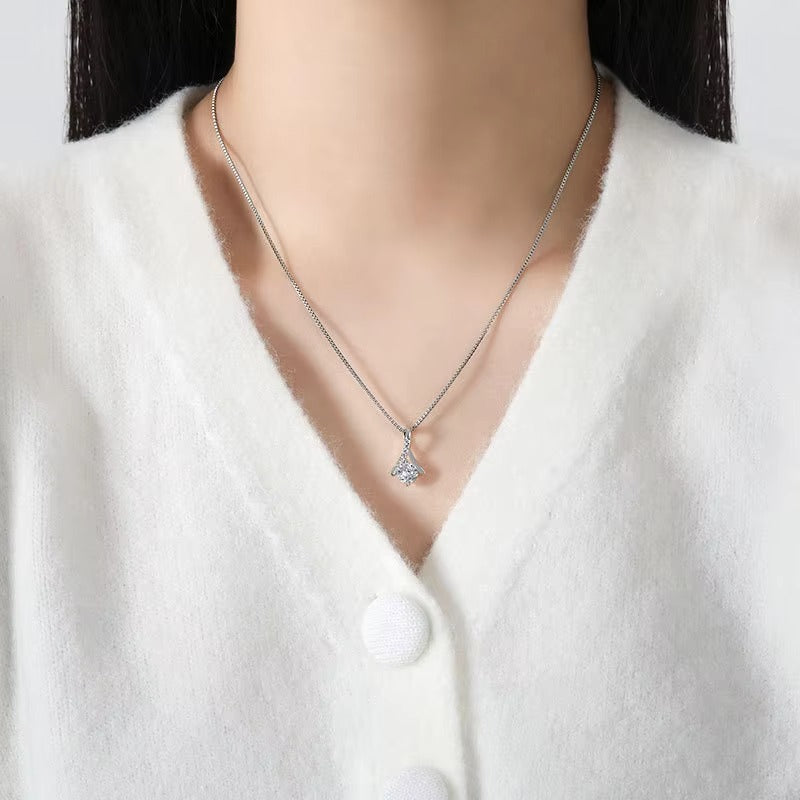 Classic style geometric copper artificial gemstones pendant Silver Necklace