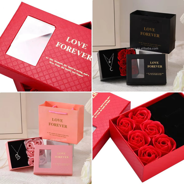 Creative Artificial Flower Pendant Jewelry Packaging Box 2025 Birthday Mother's Day Gift Set 6 Soap Roses Ring Necklace Box
