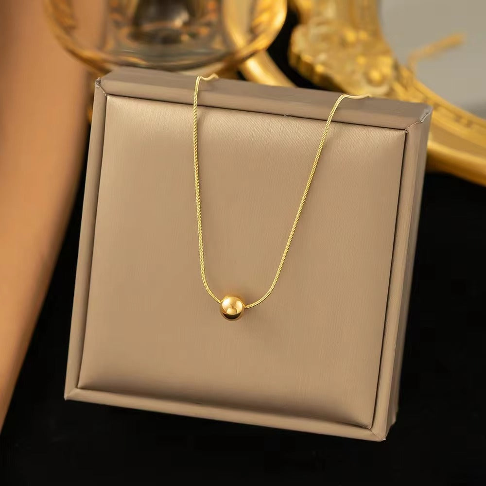 Simple Golden Orb Pendant Luxury Niche Design High Quality Necklace Stainless Steel Chain Jewelry