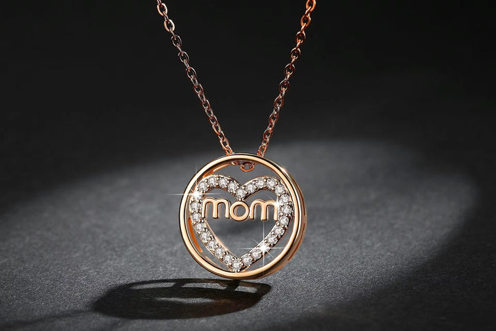Fashion Jewelry Round MOM Necklace for Mother's Day Gifts Accessories Shiny Zircon Love Heart Mom Pendant Necklace