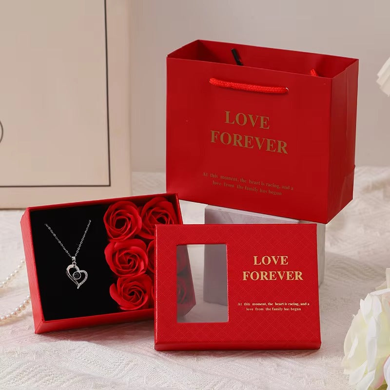 Creative Artificial Flower Pendant Jewelry Packaging Box 2025 Birthday Mother's Day Gift Set 6 Soap Roses Ring Necklace Box