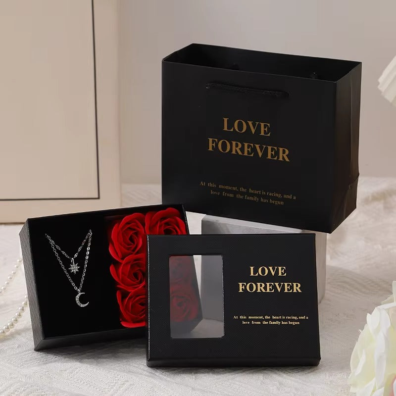 Creative Artificial Flower Pendant Jewelry Packaging Box 2025 Birthday Mother's Day Gift Set 6 Soap Roses Ring Necklace Box