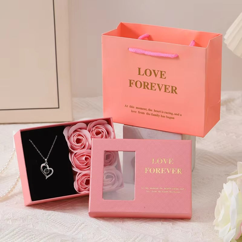 Creative Artificial Flower Pendant Jewelry Packaging Box 2025 Birthday Mother's Day Gift Set 6 Soap Roses Ring Necklace Box