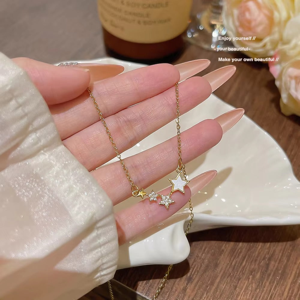 Star Design Necklace Pendant with Link Chain High-End Gold Zircon Luxury Trendy Geometric Jewelry Most Popular Fashion Accessory