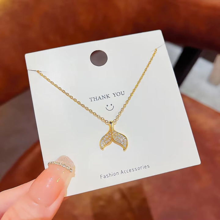 Luxury Mermaid Fishtail Pendant Necklace Fashionable Exquisite Full-Zircon Inlay Valentine's Day Gift for Women Made of Copper