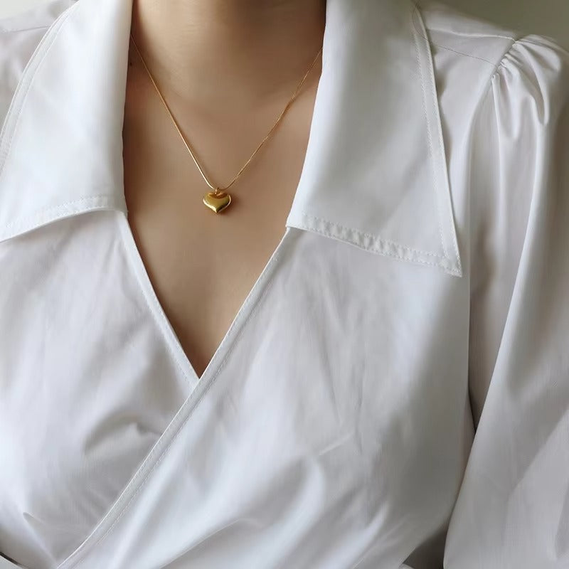 Jewelry Gold Plated Heart Pendant Necklace Stainless Steel Snake Chain Heart Shaped Necklace for Women