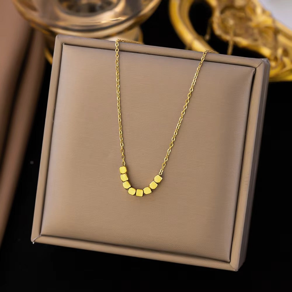 Popular Mini Square Bead Pendant Collar Necklace Gold Color 18K PVD Plated Stainless Steel Fashion Necklace