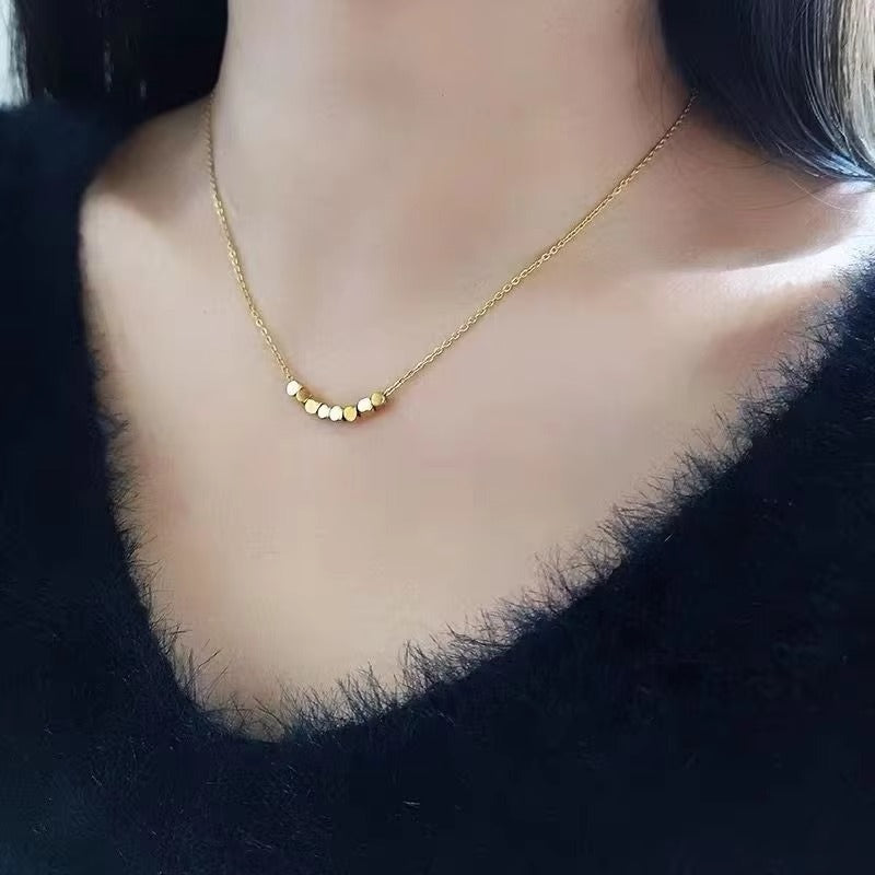 Popular Mini Square Bead Pendant Collar Necklace Gold Color 18K PVD Plated Stainless Steel Fashion Necklace