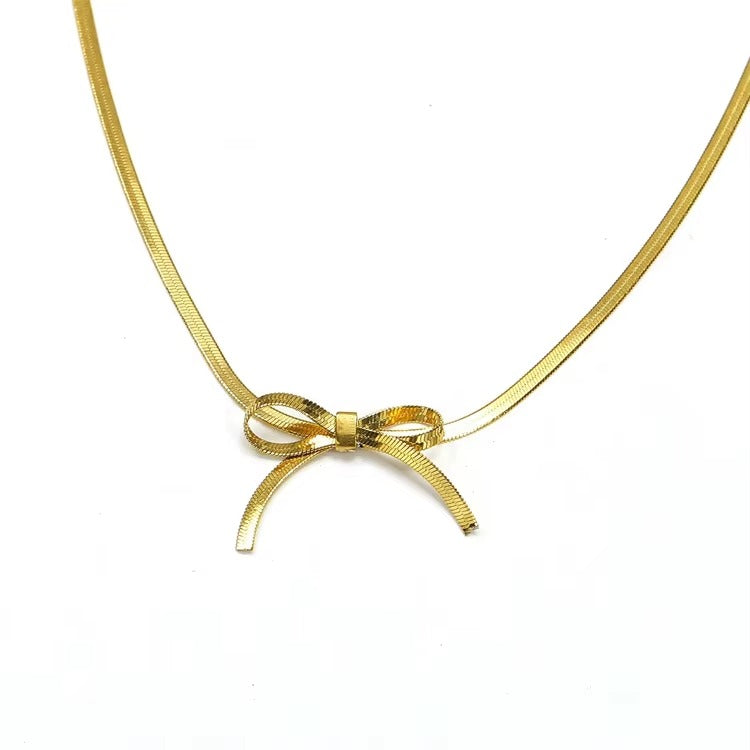 Titanium Steel 18k Gold Plated Dainty Snake Bone Chain for Girl Necklace Butterfly Bowknot Necklace