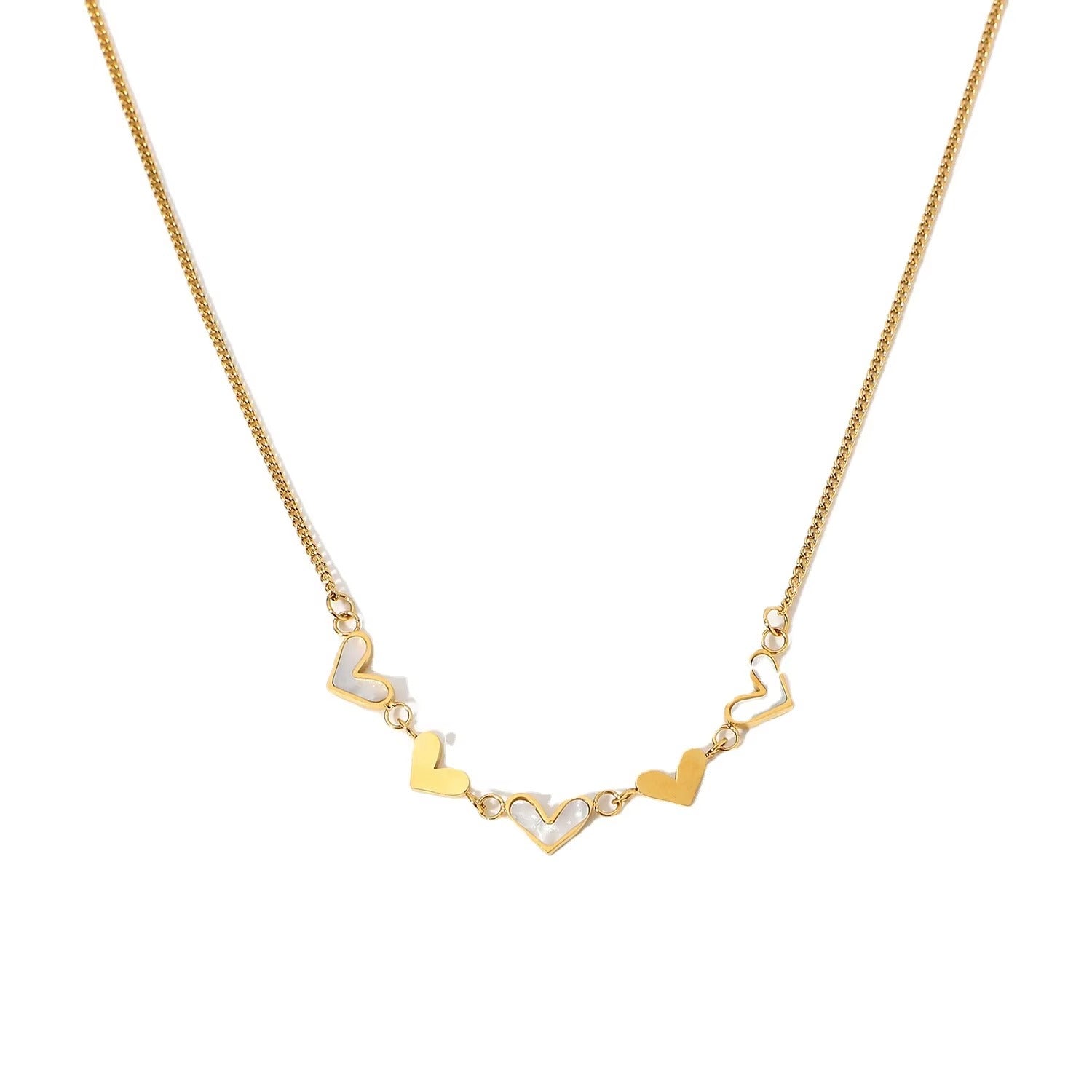 14K Gold Plated Stainless Steel Classic Geometric Style Love Pendant Necklace White Shell with Classic Metal Fashion Gift