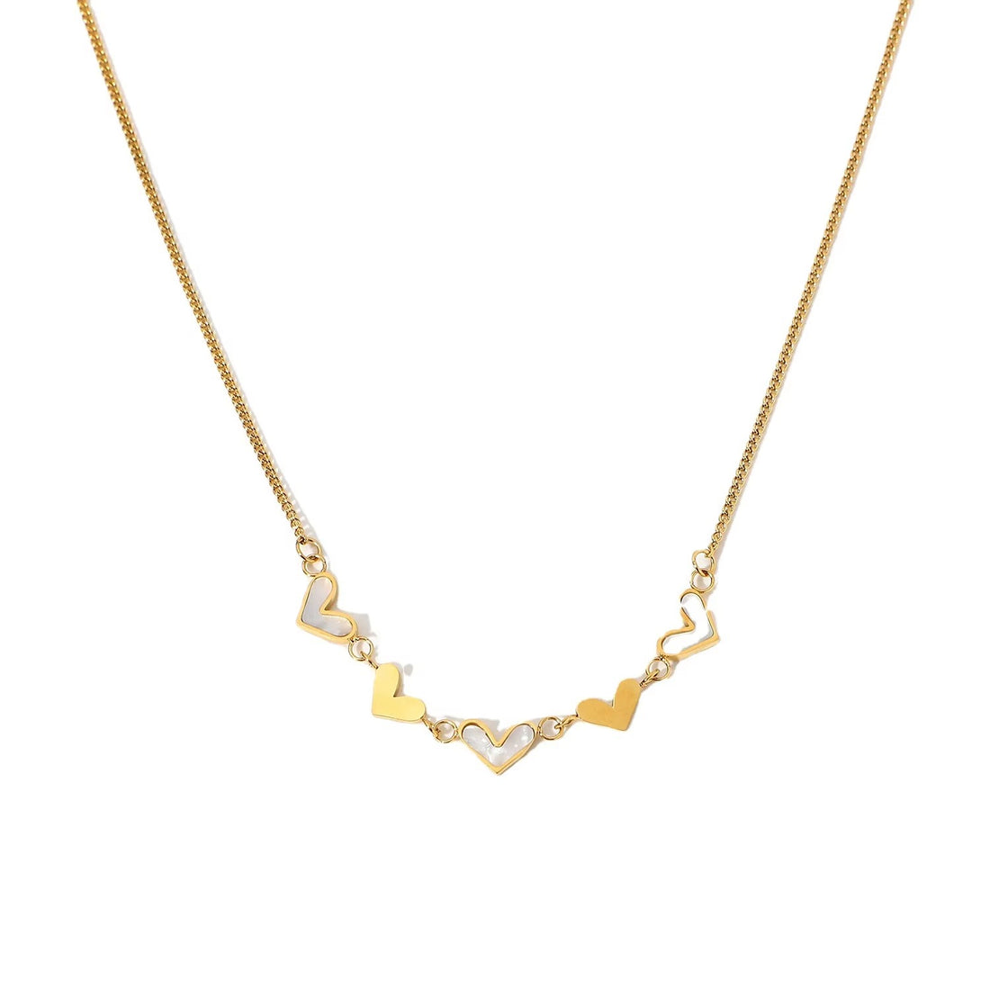 14K Gold Plated Stainless Steel Classic Geometric Style Love Pendant Necklace White Shell with Classic Metal Fashion Gift