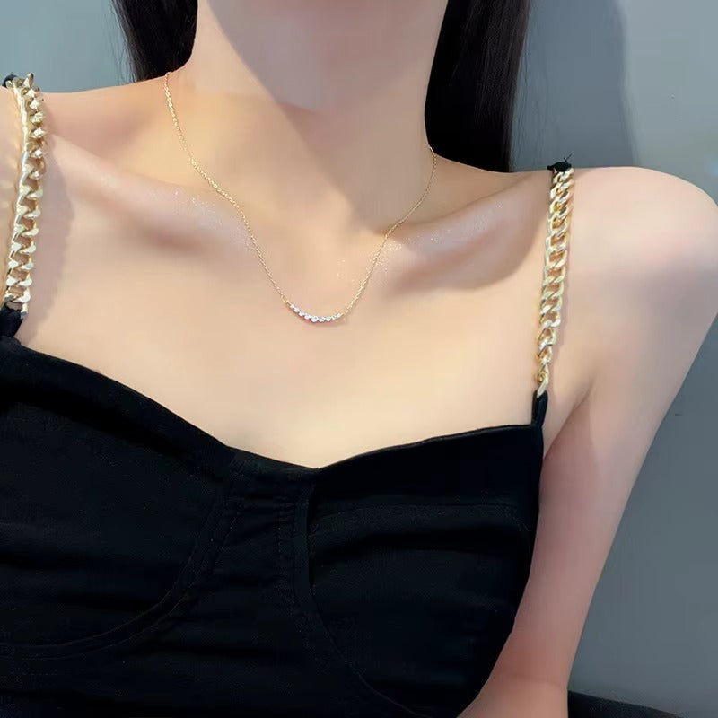 Geometric Jewelry Crystal Titanium Steel Necklace Women Fashion Gold Plated Zircon Pendant Choker Necklace