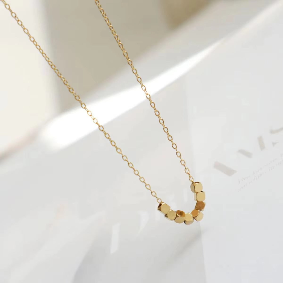 Popular Mini Square Bead Pendant Collar Necklace Gold Color 18K PVD Plated Stainless Steel Fashion Necklace