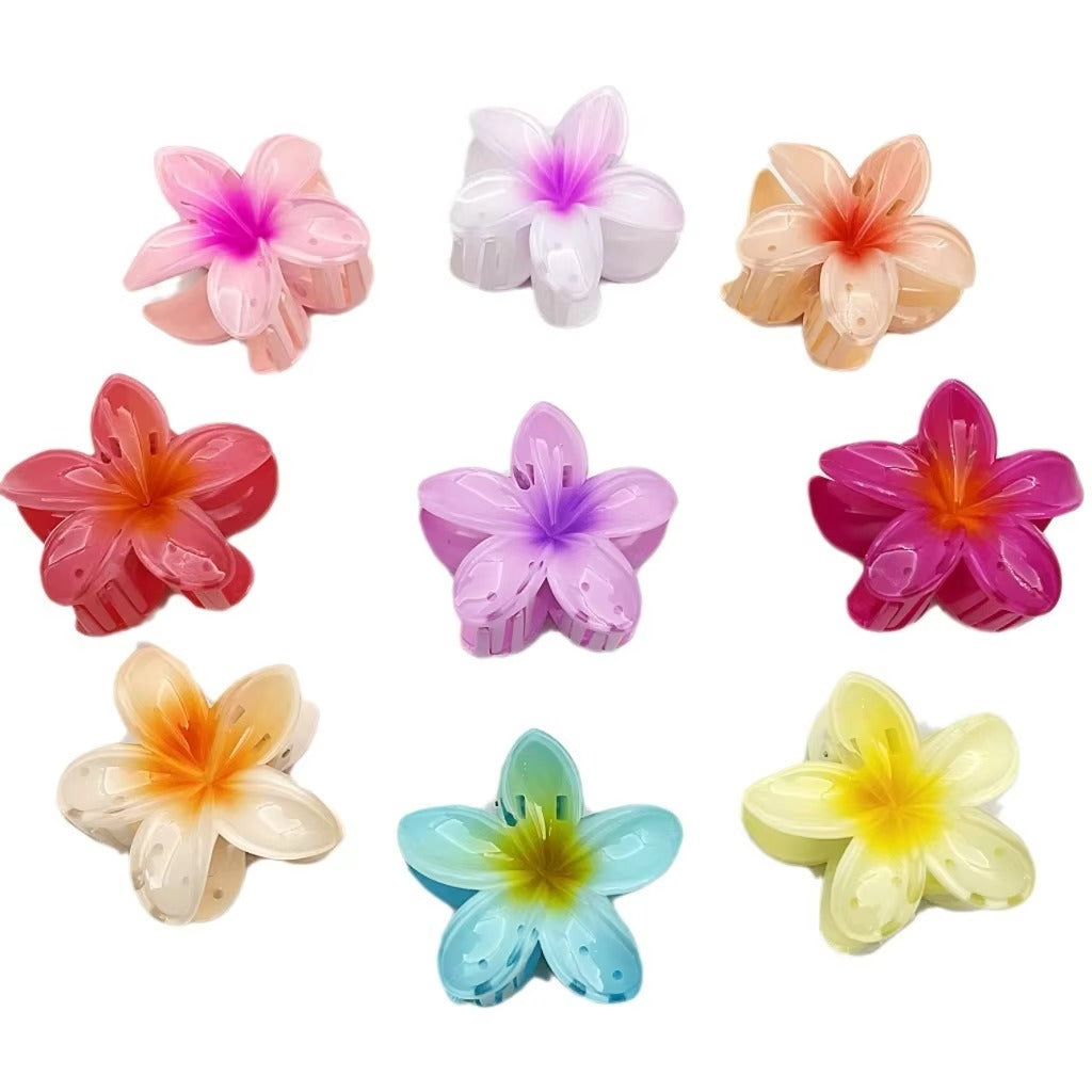 Summer Flower Hair Claws Beach Hawaiian Flower Hair Clips Fashion Elegant Large Plastic Hair Claw Clip Set of 5