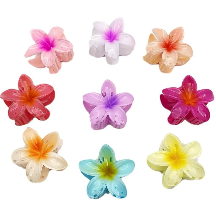 Summer Flower Hair Claws Beach Hawaiian Flower Hair Clips Fashion Elegant Large Plastic Hair Claw Clip Set of 5