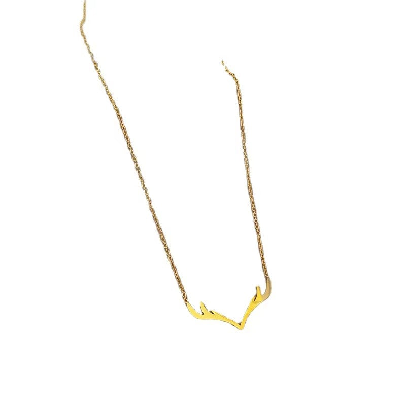 Minimalist style One Deer with You real gold Pendant necklace All-titanium Steel Gold Plated Antler Charm collarbone chain