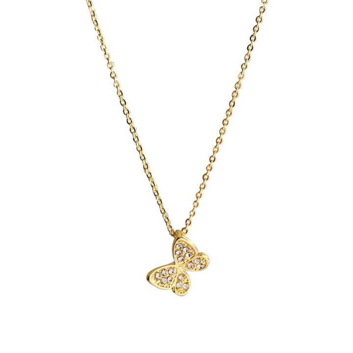 Simple 14K Gold Plated Stainless Steel Butterfly Necklace Fashion Women Jewelry Shinny Rhinestone Crystal Butterfly Necklace