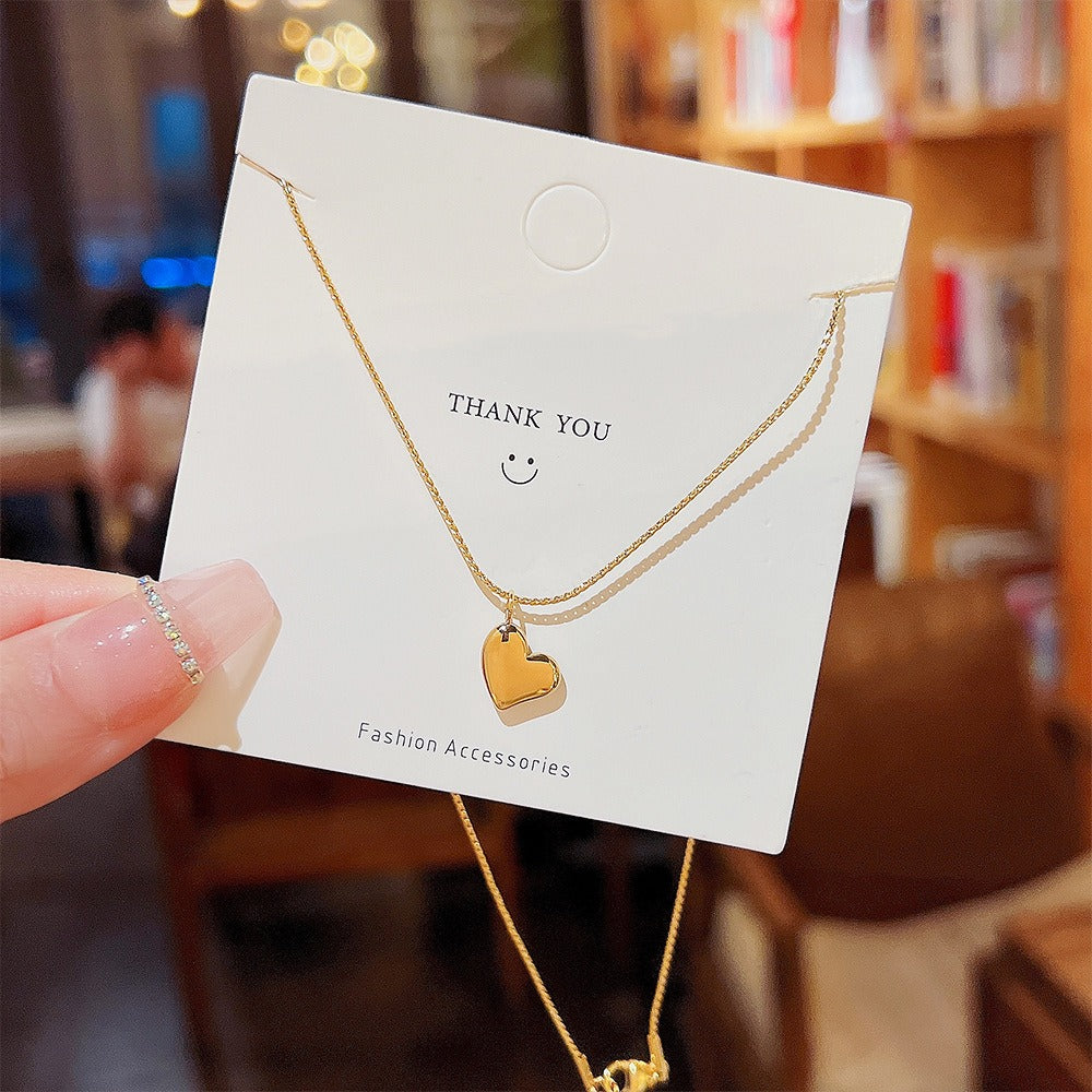 South Korea New Love Clavicle Chain High-end Simple Necklace Chain Ins Sweet Cool Color-free Titanium Steel Necklace Jewelry for Women