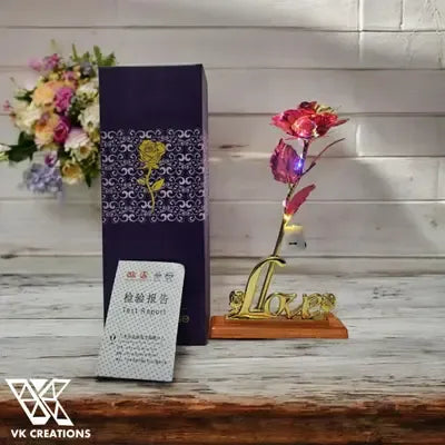 24 K Purple Box Red Rose With Love Stand And Carry Bag