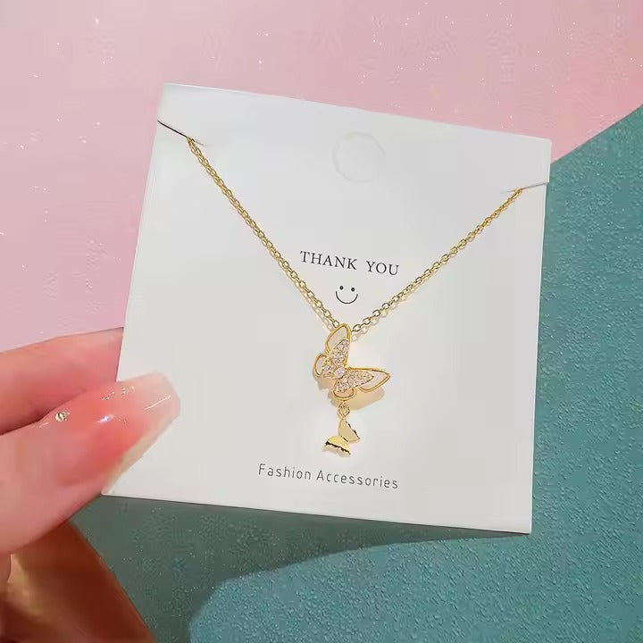 Japanese Trendy Three-Dimensional Butterfly and Cross Pendant Necklace for Women Popular Zircon Jewelry with Unique Personality