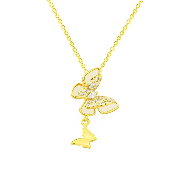 Japanese Trendy Three-Dimensional Butterfly and Cross Pendant Necklace for Women Popular Zircon Jewelry with Unique Personality