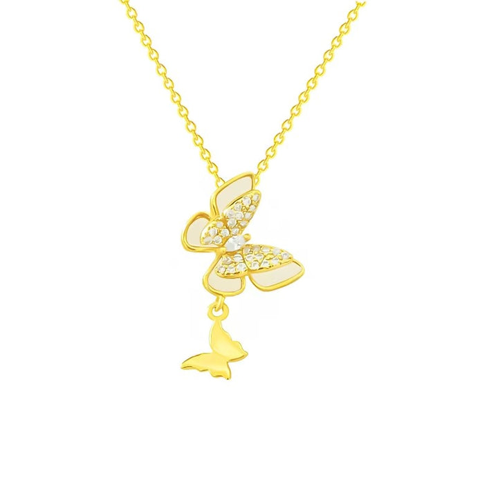 Japanese Trendy Three-Dimensional Butterfly and Cross Pendant Necklace for Women Popular Zircon Jewelry with Unique Personality